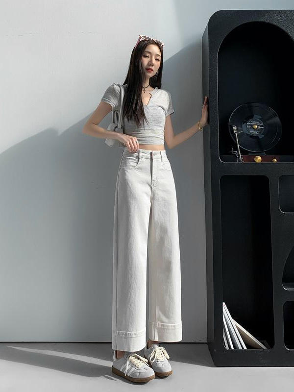 White Wide Leg Pants Women Spring and Summer 2025 New Straight Loose Lazy Dummy High Waist Cropped Casual Jeans