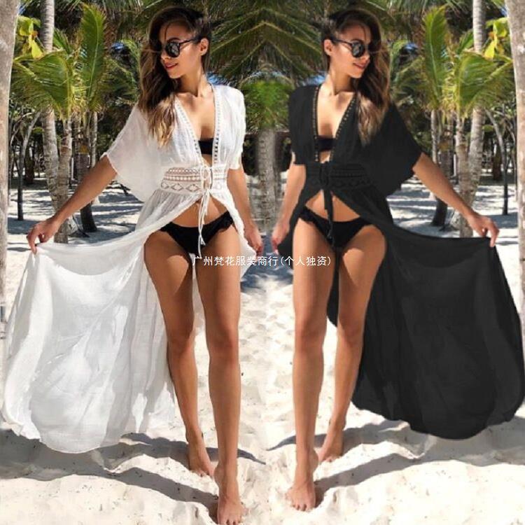 Hot Cross-border European and American Beach Cover-up Seaside Vacation Loose Long Skirt Bikini Cardigan Beach Skirt Drop Shipping