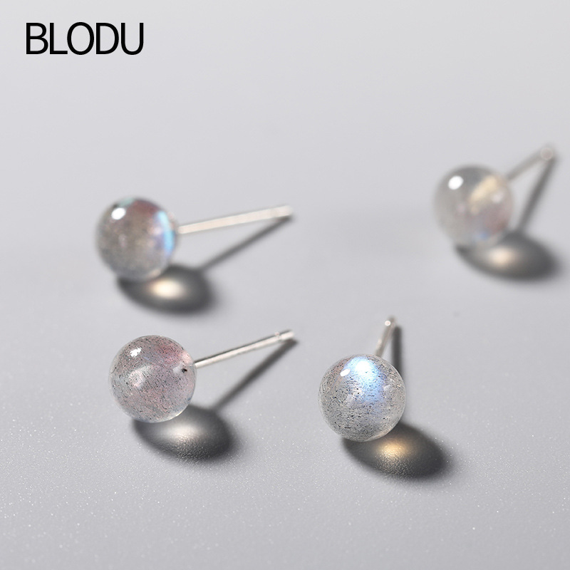 Badu S925 Silver Earrings for Women Korean Style Simple Moonstone Earrings Elegant Gradient Labradorite Crystal Earrings