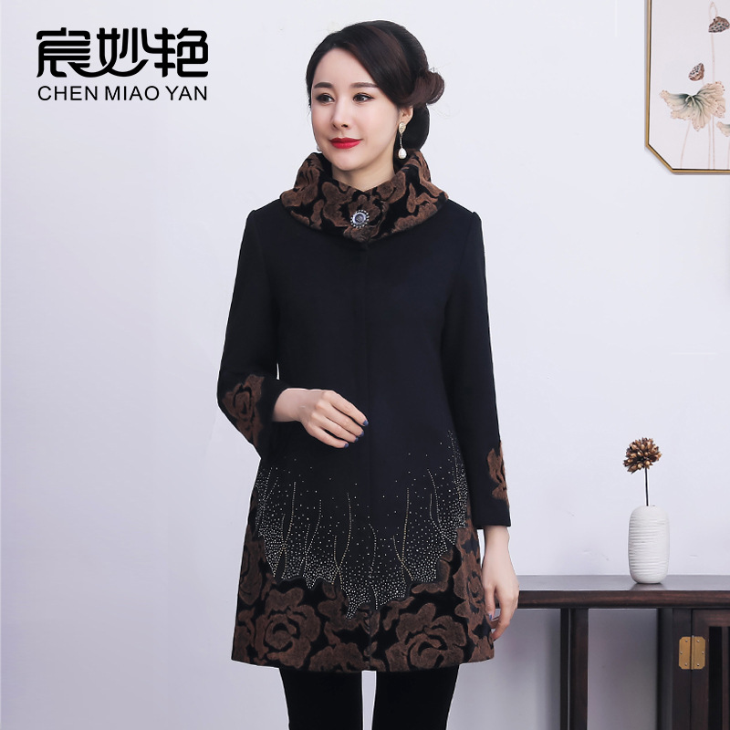 Chen Miaoyan winter middle-aged and old women's retro coat wool women's wool coat plus size mother coat wholesale