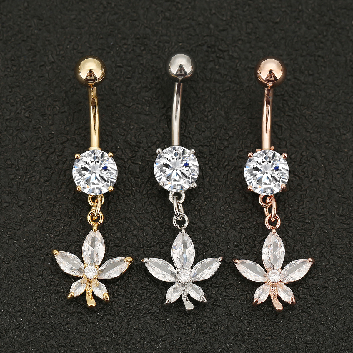 Cross-border European and American body piercing jewelry belly button buckle trendy belly button ring leaves flower tassel diamond navel nail