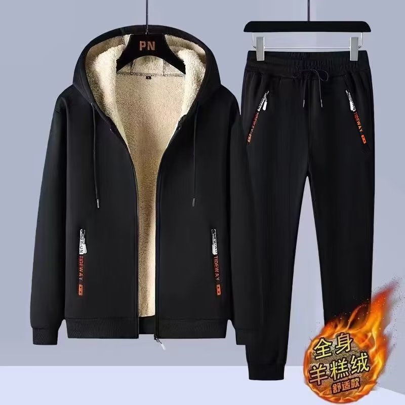 Winter Long-Sleeved Cashmere Pants Sweatshirt Suit Men's Casual Sports Pants Fleece-Lined Thickeneding Young Men's Clothing