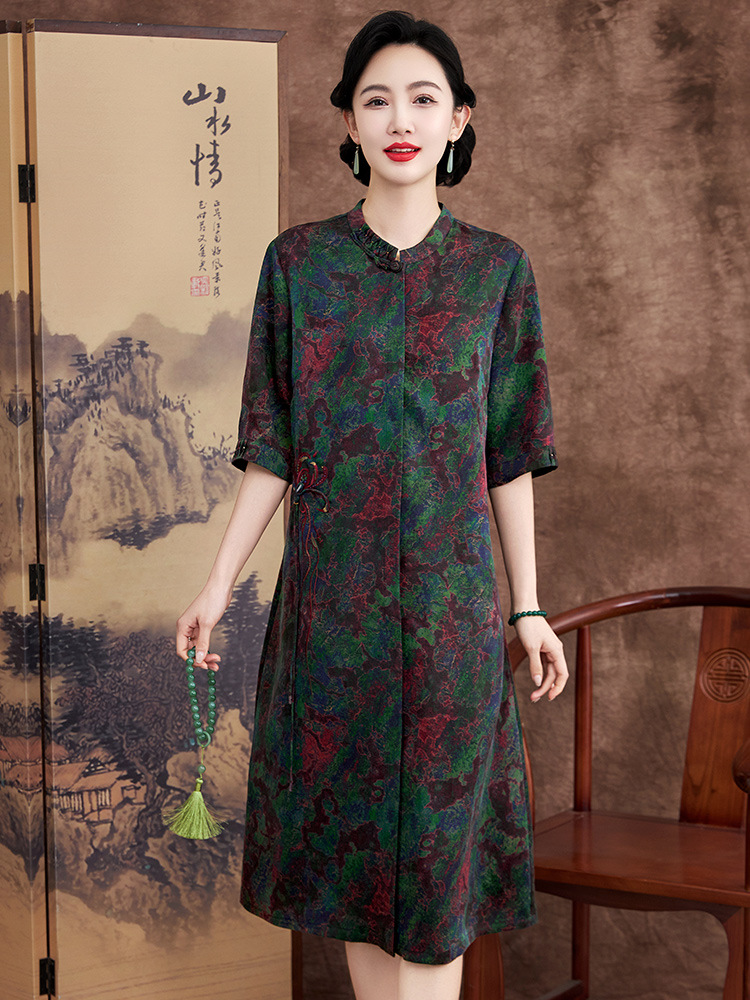 Floral Xiangyun Heavy Silk Dress for Women, Mid-Length, 2026 New Summer Vintage Mulberry Silk Dress