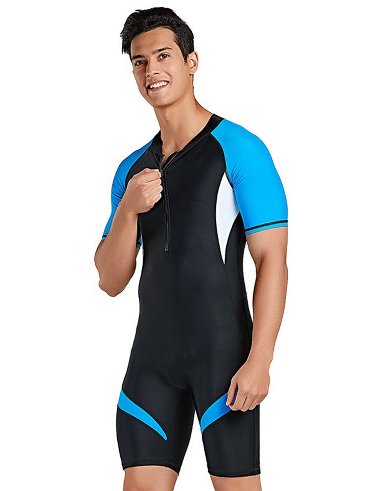 Cross-Border New European and American Wetsuit Short-Sleeved One-Piece Snorkeling Tight Slimming Conservative Swimming Equipment Swimsuit for Men