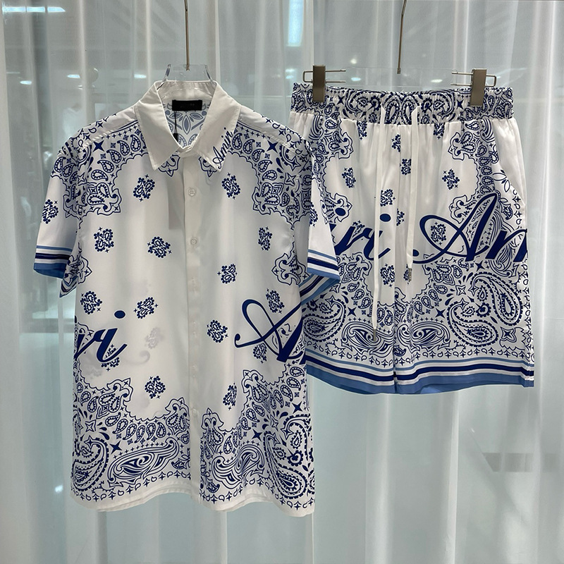 2024 early spring new European and American fashion cross-border foreign trade fashion young men's casual beach shirt shorts suit