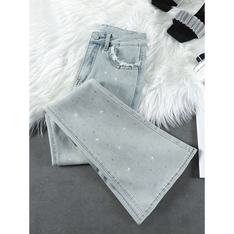 Rhinestone Micro La Jeans Women's New Summer Thin High Waist Light Color Drill Flared Pants for Children