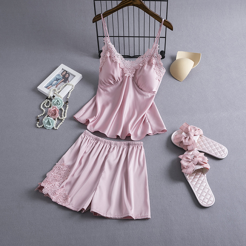 New summer new ladies sexy suspenders shorts pajamas suit imitation silk home clothes two-piece wholesale