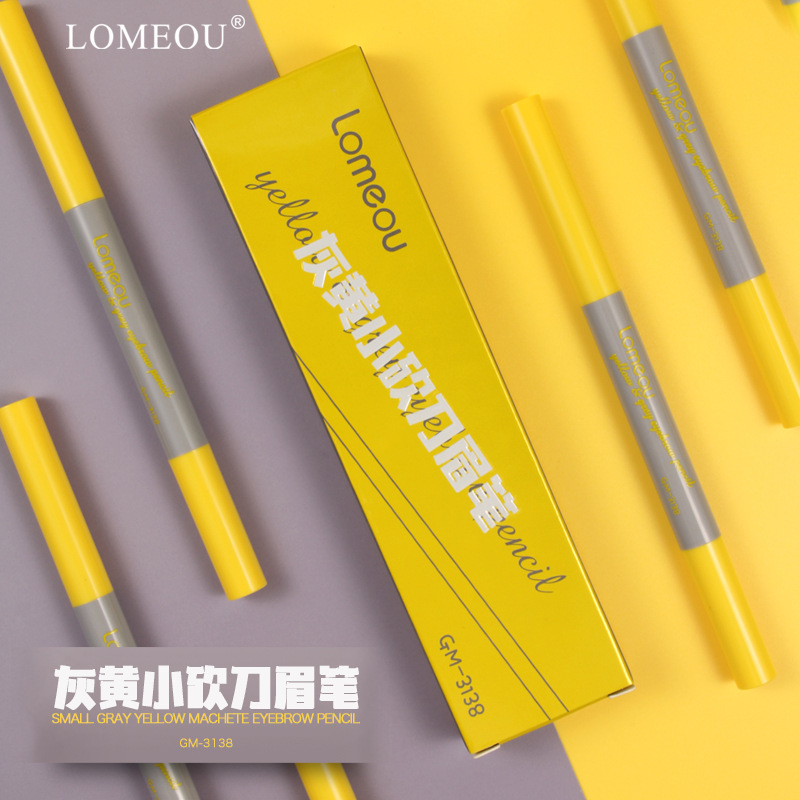 Romeo Gray-Yellow Small Chisel Eyebrow Pencil Waterproof Long-Lasting Non-Smudging Double-Ended with Eyebrow Brush Beginner Makeup Affordable Eyebrow