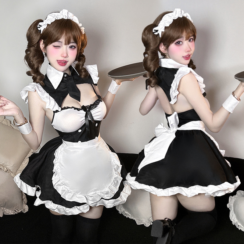 Sexy Pure Lust-Style Erotic Lingerie Uniform Temptation Maid Outfit No-Removal Maid Uniform Set 2873