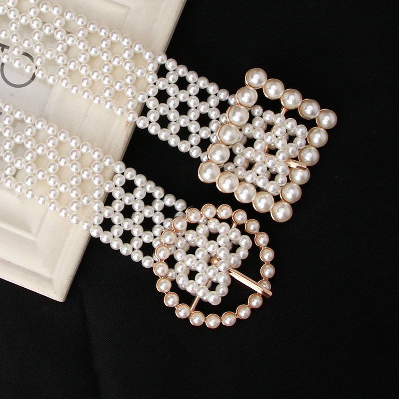 New Fashionable Women's Belt Sweet Fashion Imitation Pearl Woven Waist Chain Elegant Women's dress Decorative Belt