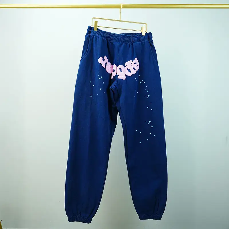 Navy Blue Sweatpants with Pink Foam Print and Star Detail
