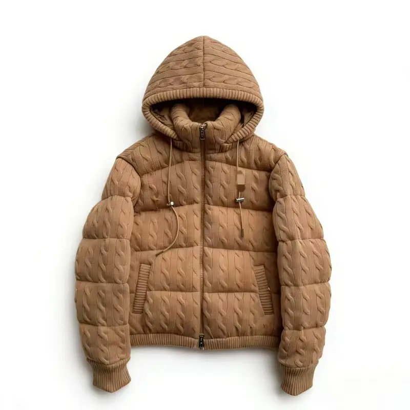 Knit Hooded Cotton-Padded Jacket Knitted Hooded Cotton Jacket W