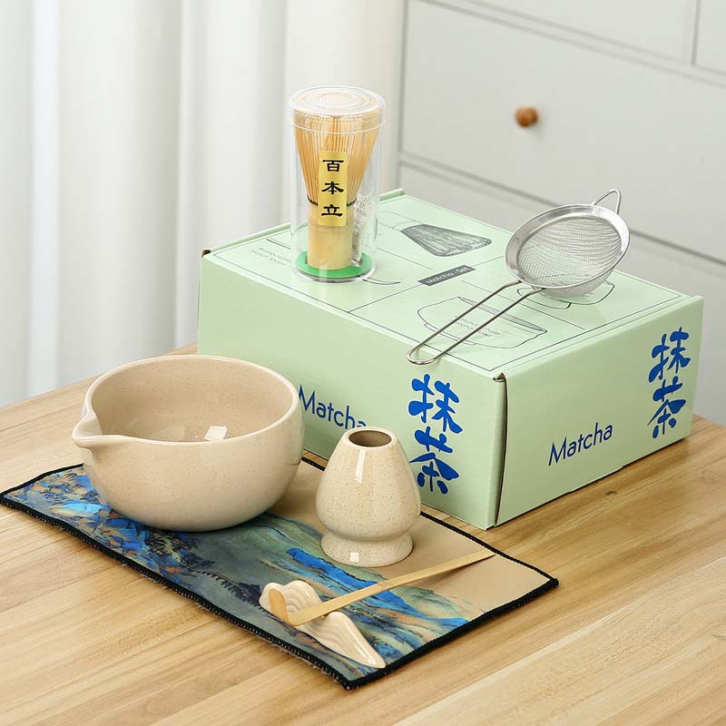 Beige Matcha Tea Set suit Ceramic Japanese-style Matcha Tea Making suit BaiBen Li Tea Li Li Li Matcha Bowl Gift Box
