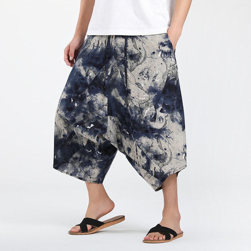 Thailand Wide Leg Pants Men's plus size Beach Capri Pants Yunnan Bloomers Xishuangbanna Dai Pants Ethnic Shorts