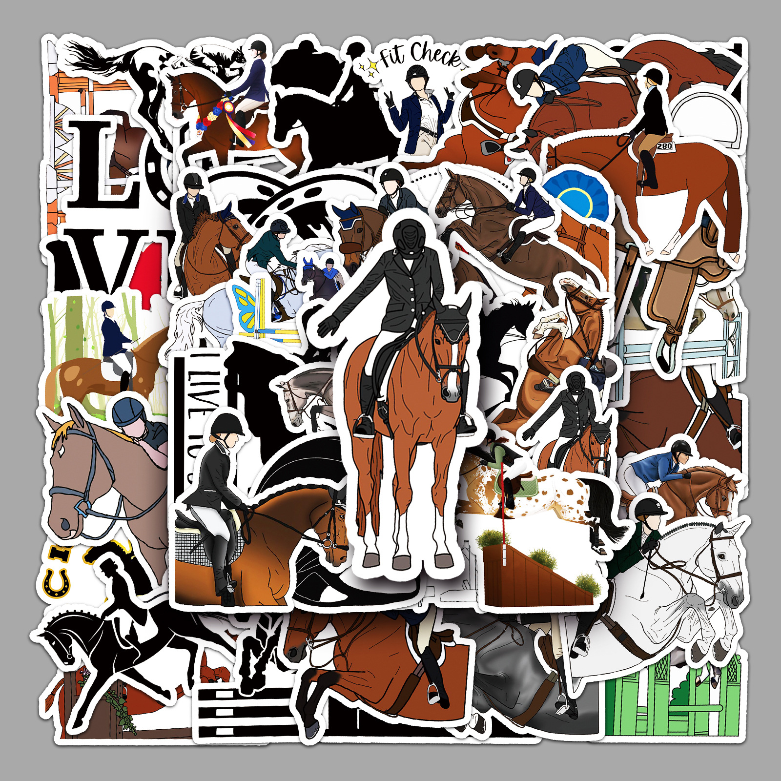 50 Equestrian Graffiti Stickers Cross Border Sports Stickers DIY Skateboard Mobile Phone Luggage Stickers Waterproof
