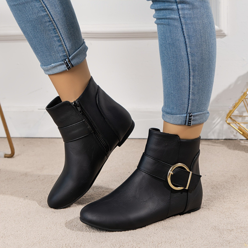 R 14246 Big Buckle Side Zip Ankle Boots Cross-Border Hit