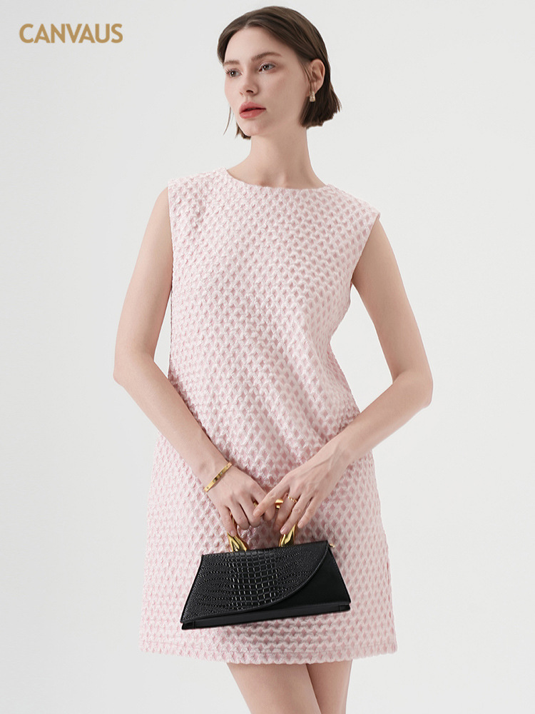 Vest vest skirt summer new high-end feeling temperament waistband vest sleeveless folding round neck small fragrant style dress