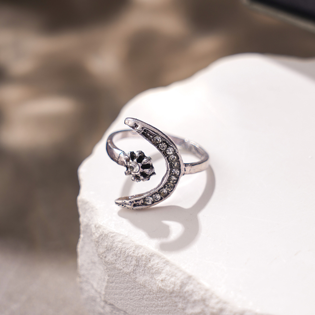 Foreign Trade Cross-Border Hot-Selling Crescent Ring European and American Fashion Star and Moon Ring Ethnic Style Star and Moon Open Ring