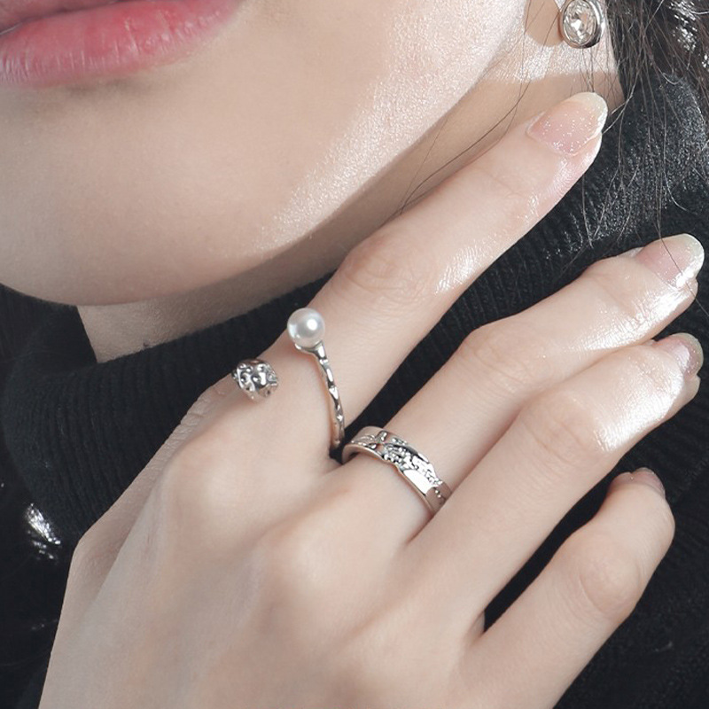 Niche design Pearl Lava Ring women's irregular texture high-end fashion ins opening adjustable ring