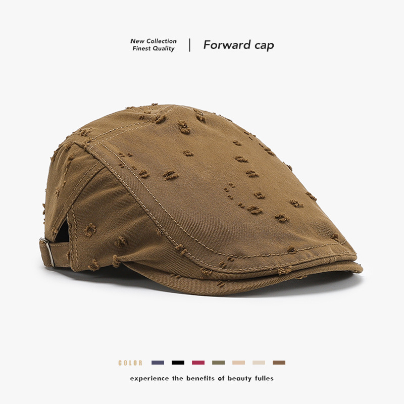 New Style Ripped Four-Season Sketching Solid Color Light Panel Ripped Forward Hat Versatile Fashion Trendy Retro Cross-Border Beret