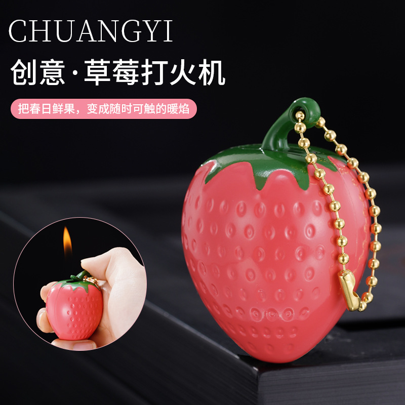 New Creative Strawberry-Shaped Inflatable Open Flame Lighter, Pendant-Style, Fashionable and Portable Igniter, Available for Dropshipping