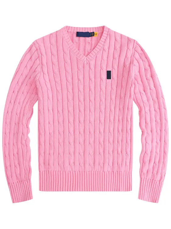 Autumn Women's V-Neck Sweater Paul Pure Cotton Cable Knit Vintage Slim-Fit Knitwear Polo Versatile Long-Sleeve Sweater Trendy