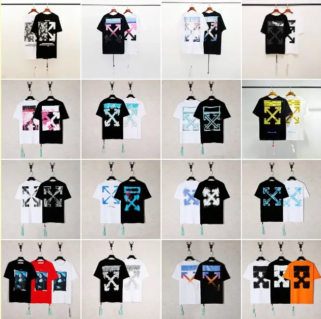 [European size] of classic models gradient arrow dissolved graffiti cordon ow tide religious couple short sleeve T-shirt