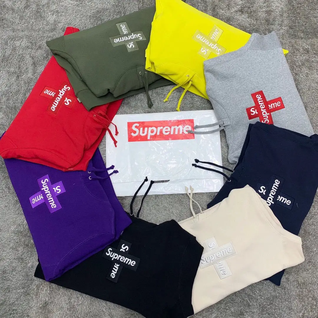 纯原Sup刺绣BoxLogo十字架帽衫情侣款加绒连帽卫衣男女同款卫衣
