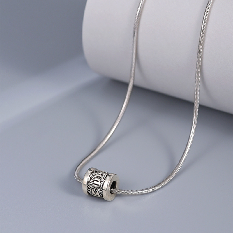 New Six-character Mantra Necklace Men's Fashionable Personalized Snake Bone Chain ins Style Necklace Vintage Bead Men's Pendant