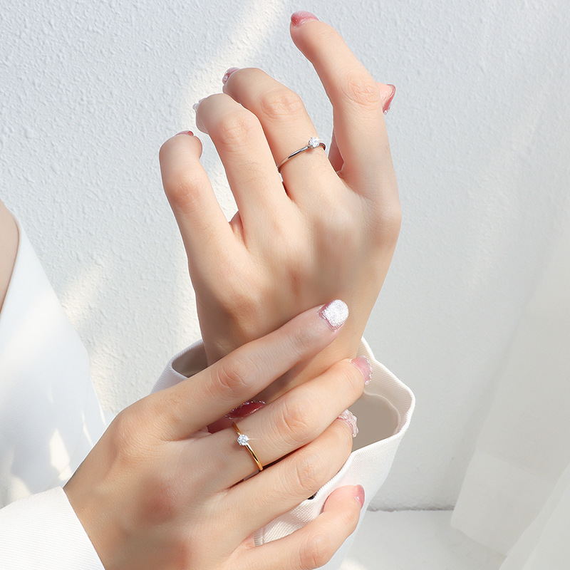 Shake the sound Net red a small diamond ring tail ring Korean ins wind titanium steel plated 18K gold jewelry A160