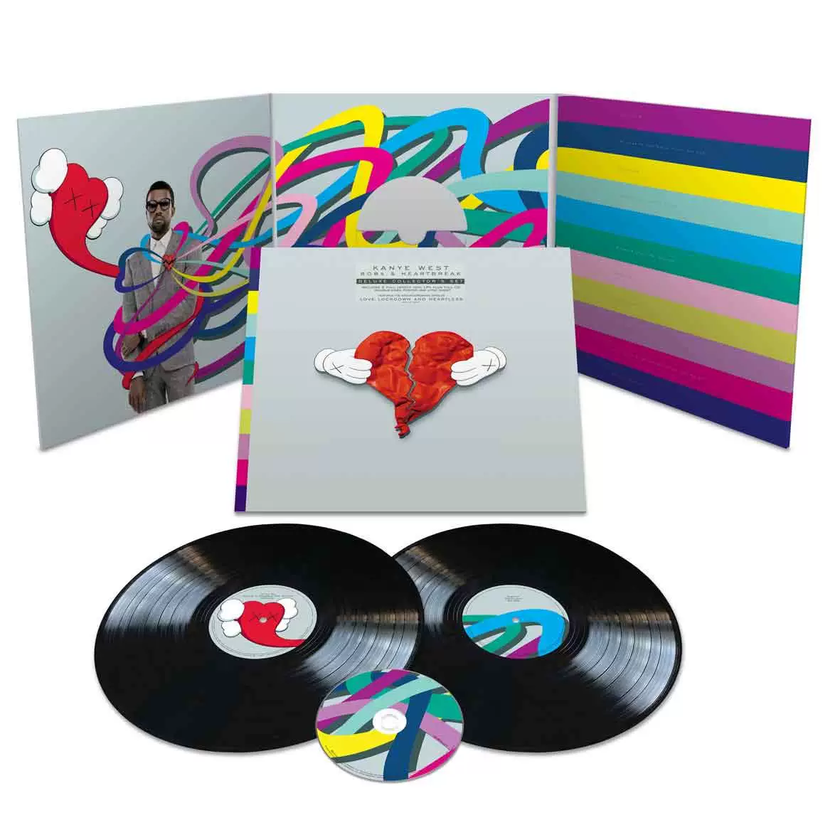 Spot Kanye West 808s\u0026Heartbreak Black Glue 2LP Album CD Authentic KAWS