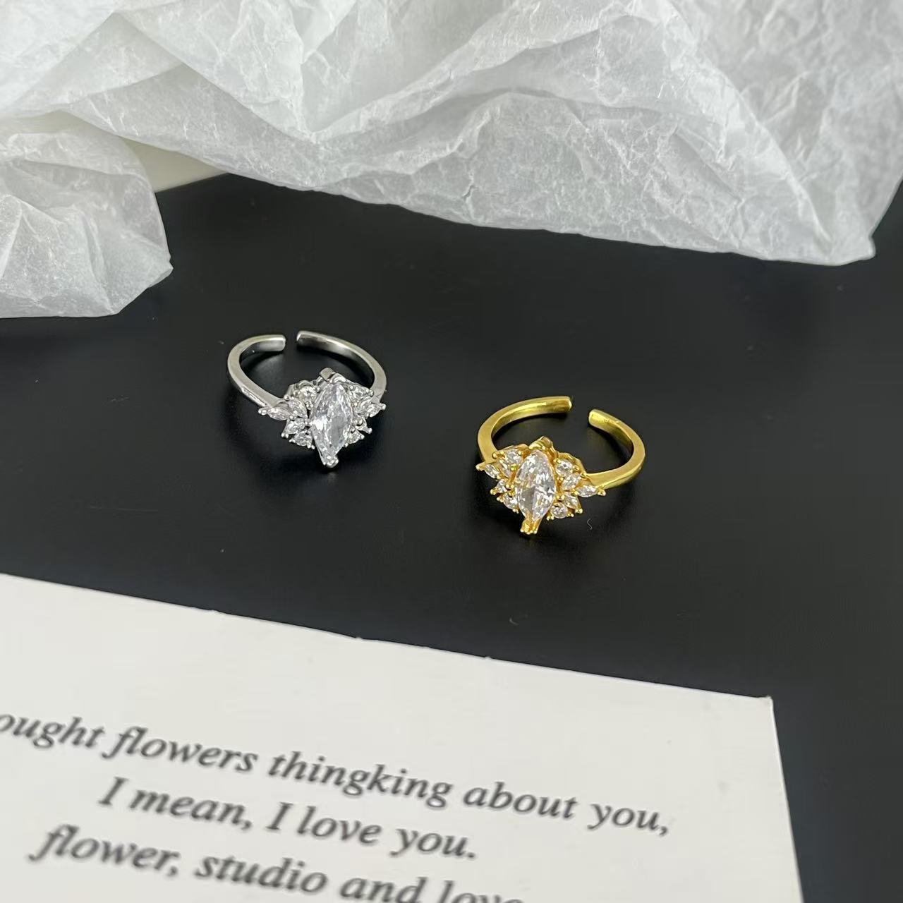 Korean-Style Cool and Elegant Sparkling Pigeon Egg Zircon Ring for Women, High-End Light Luxury Stackable Adjustable Open-Ended Index Finger Ring
