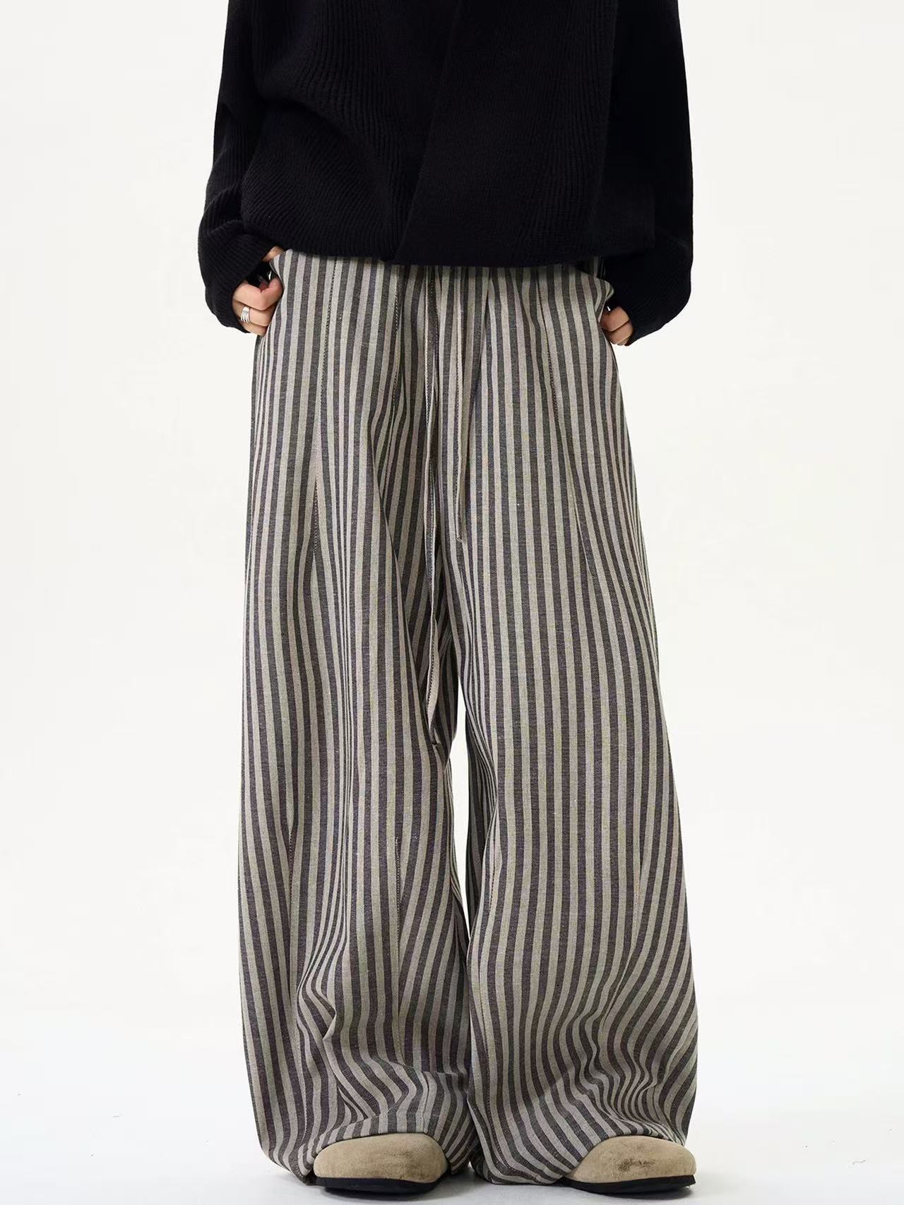 American Retro Lazy Drape Striped Casual Pants Unisex Loose High-End Straight Wide-Leg Pants Trendy Brand