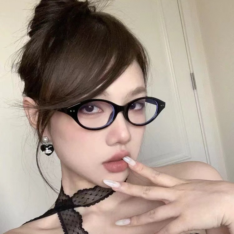 Rice Nail Small Frame Nerd Glasses Frame Cat's Eye with Myopic Oval Glasses Frame Retro Korean Style Fashionable