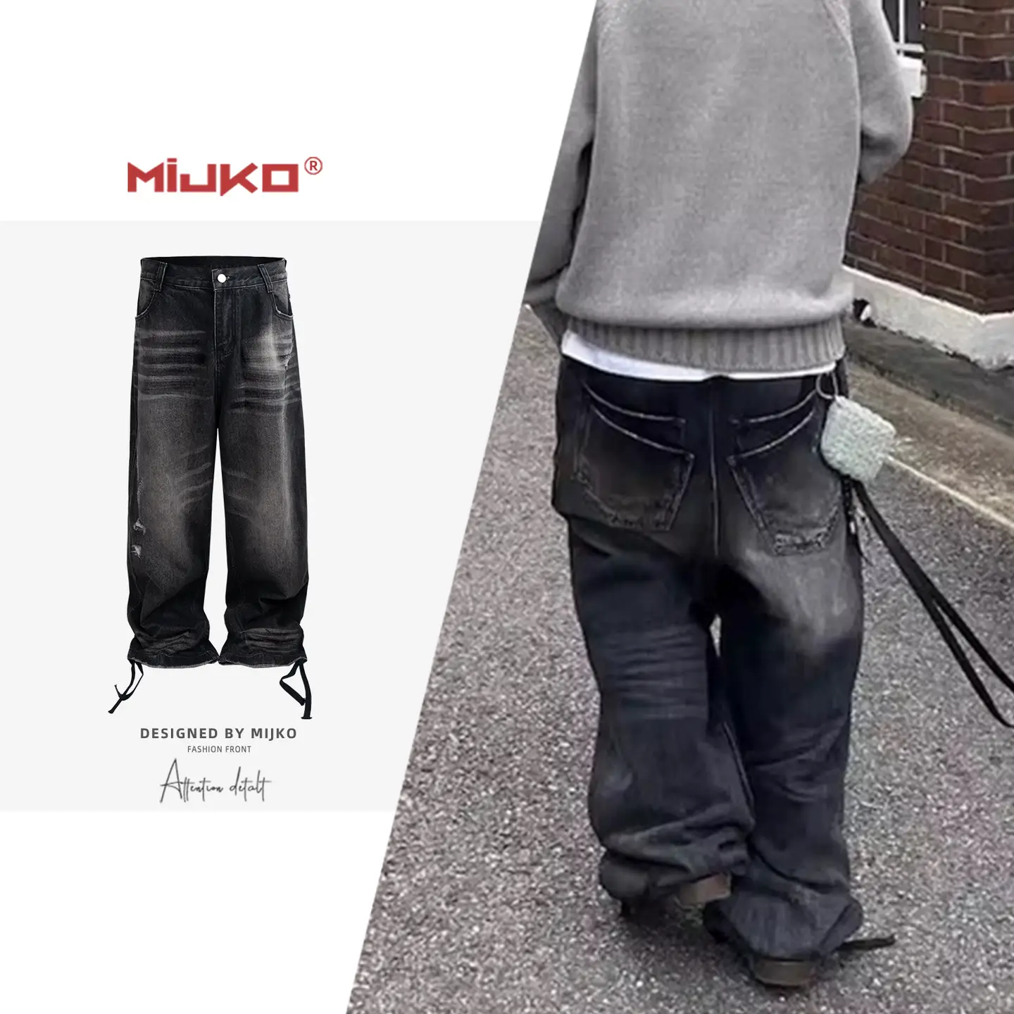 Paris AC style washed Retro crumpled Heavy weight Denim men's and women's old Straight-leg silm pants tide