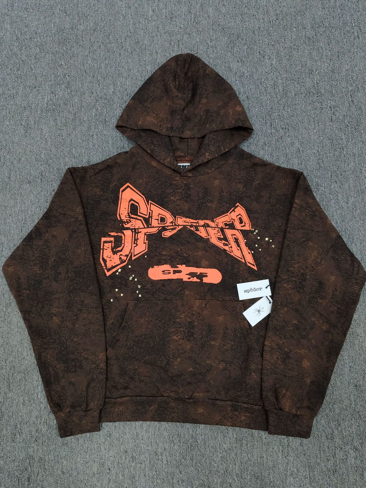 Cross-border Amazon Hoodie Loose Trendy Brand Tree Pattern Spider Web Brown Sp5der Sweater Jacket in stock