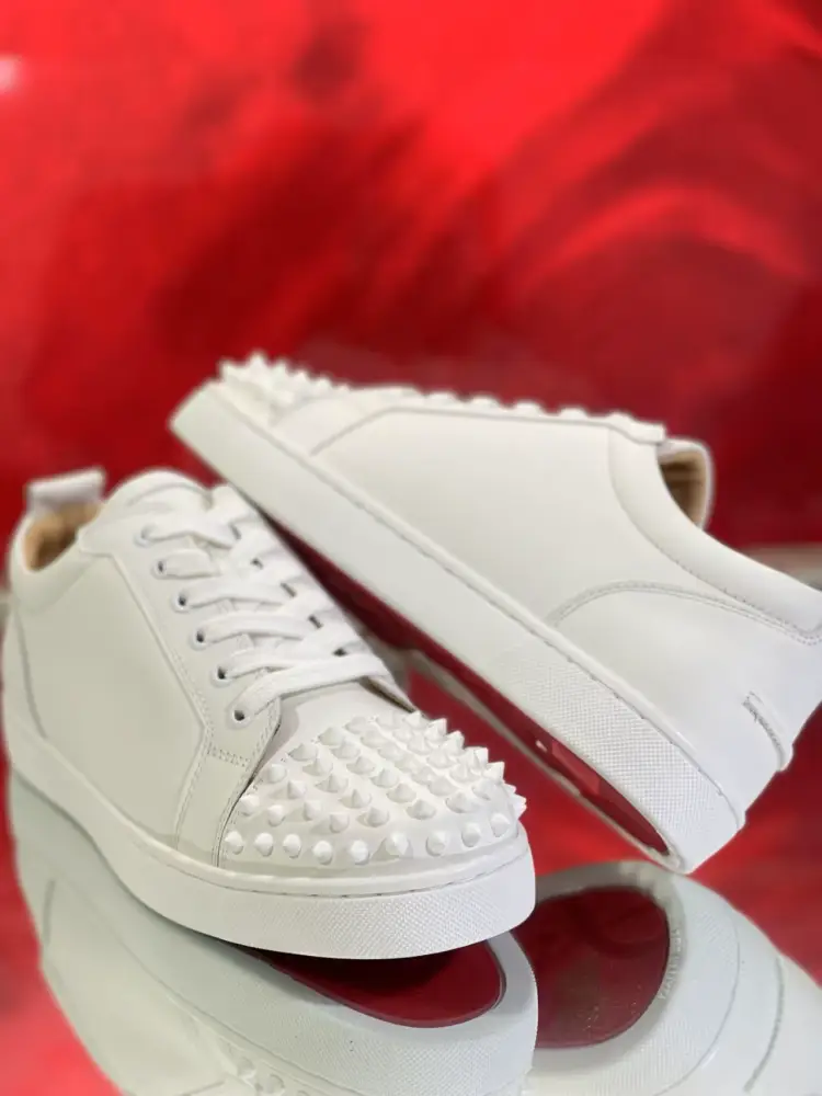 CL CGCC Fashion Trendy Low Ankle Men's Shoes Breathable White Shoes Leather Rivets Casual Board Shoes Couple Red Sole Shoes