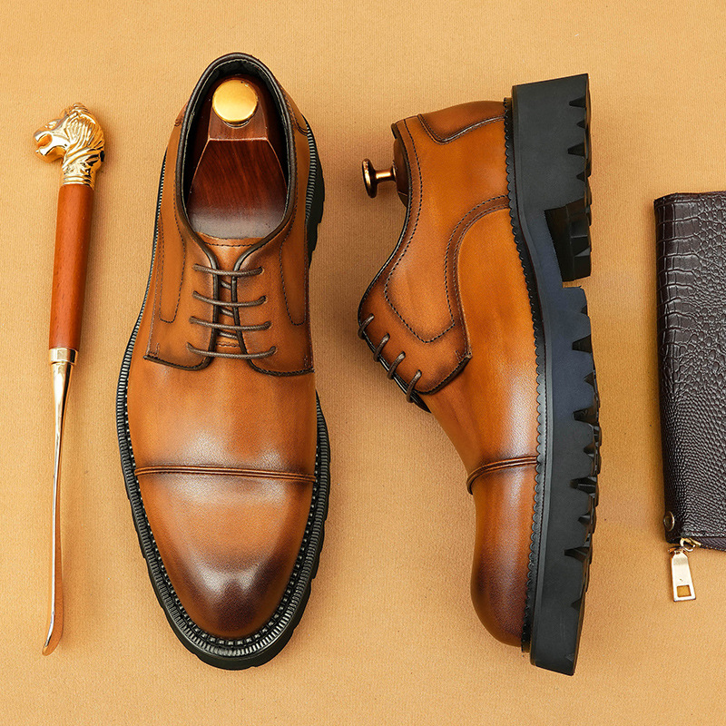 [presale Non-in stock] Shake Chopsticks Hot British Style Dress Business Casual Leather Men's Three-joint Leather Shoes Thick