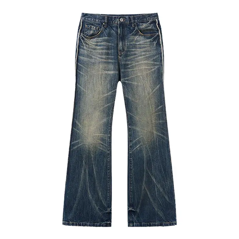 Blindnoplan24Ss Code 3B12 # Strongest Series Blue Washed Whiskers Distressed Micro-Flare Denim