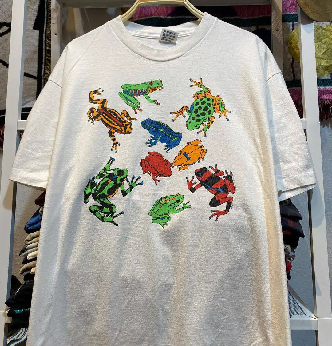 Autism treasure trove, American retro cartoon short sleeved frog animal tree frog creative small fresh t-shirt for men and women