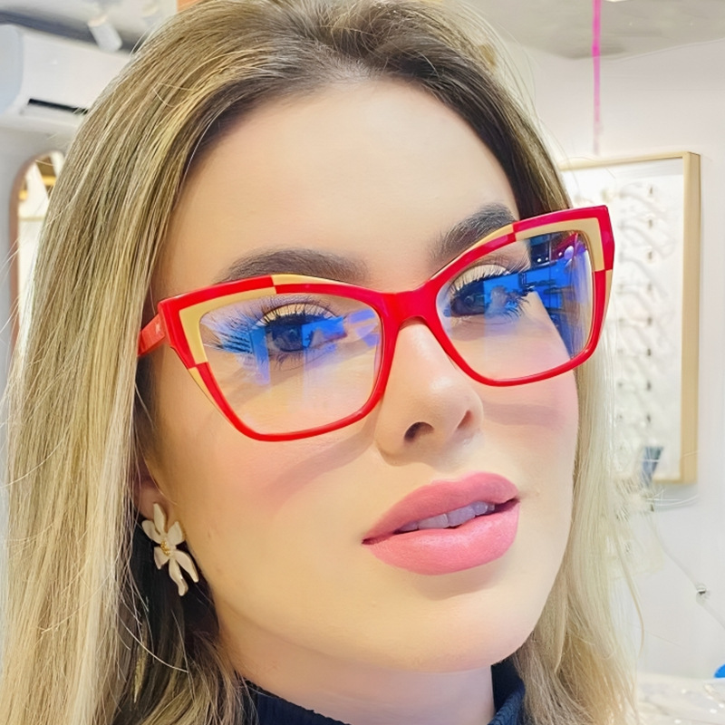 European and American fashion personalized anti-blue light glasses color matching large frame cat eye plain glasses can be equipped with myopia cross-border glasses frame