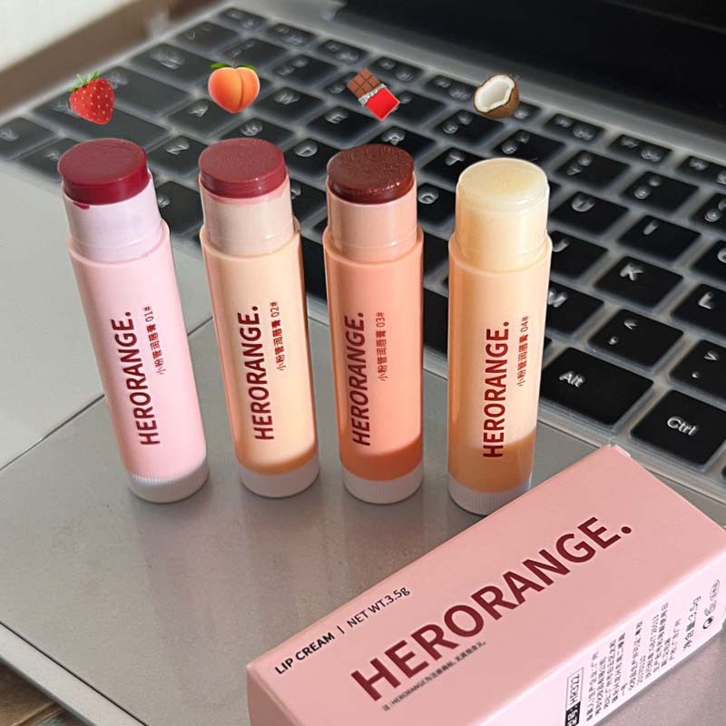 Herorange~Small Pink Tube Lip Balm Tinted Lip Balm Moisturizing and Hydrating Whitening Lipstick Colorless Lip Mask for Female Students