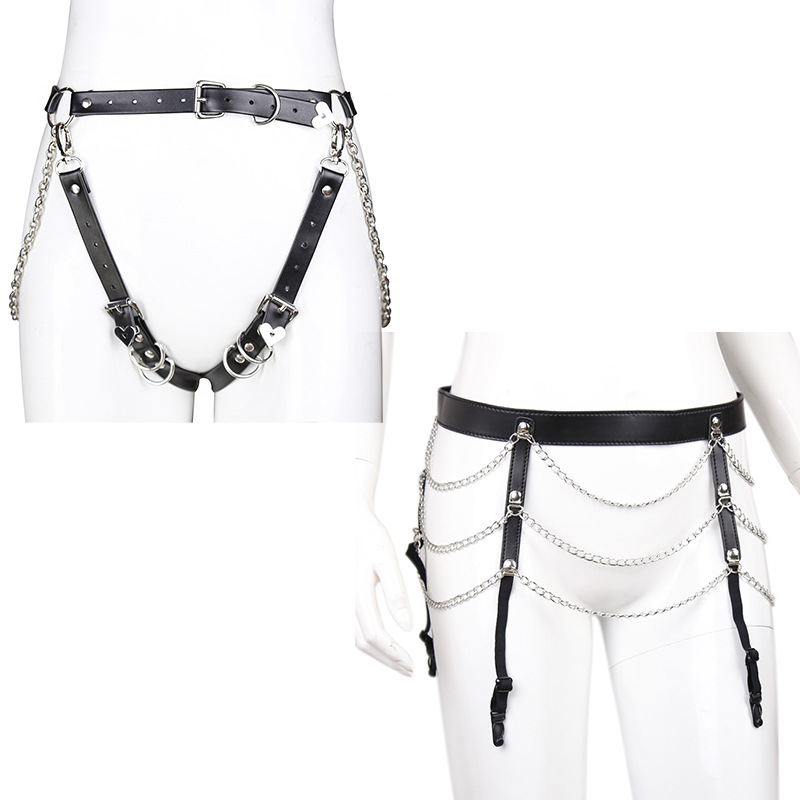 Adult Products, Fun and Bondage, Heart-Shaped Pin Buckle Leather Chain Bondage Pants, Heart-Wearing Leather Underwear Pants