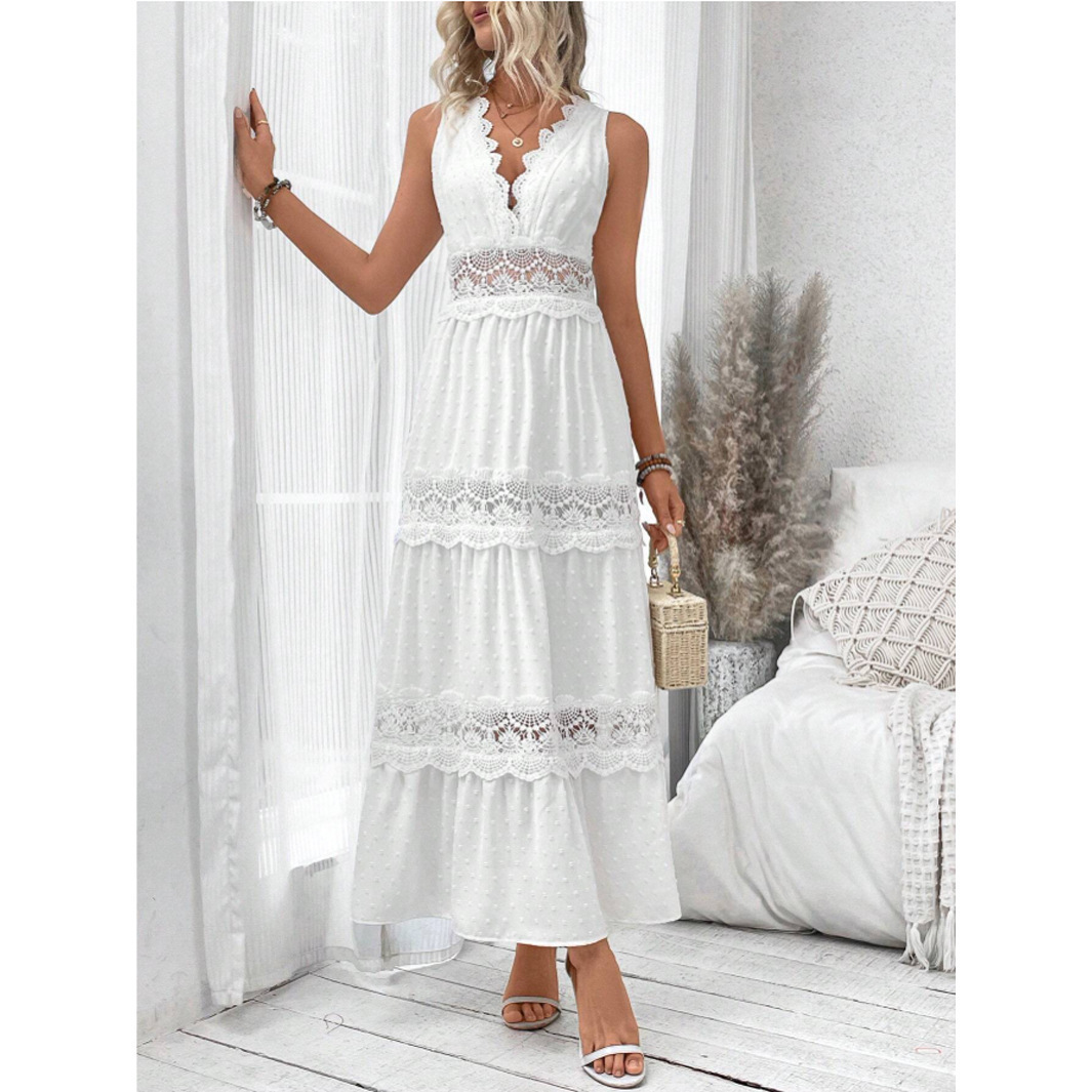 Cross-border 2025 Amazon Europe and America Summer New VCAY Women's Lace Stitching V-neck Sleeveless dress Women