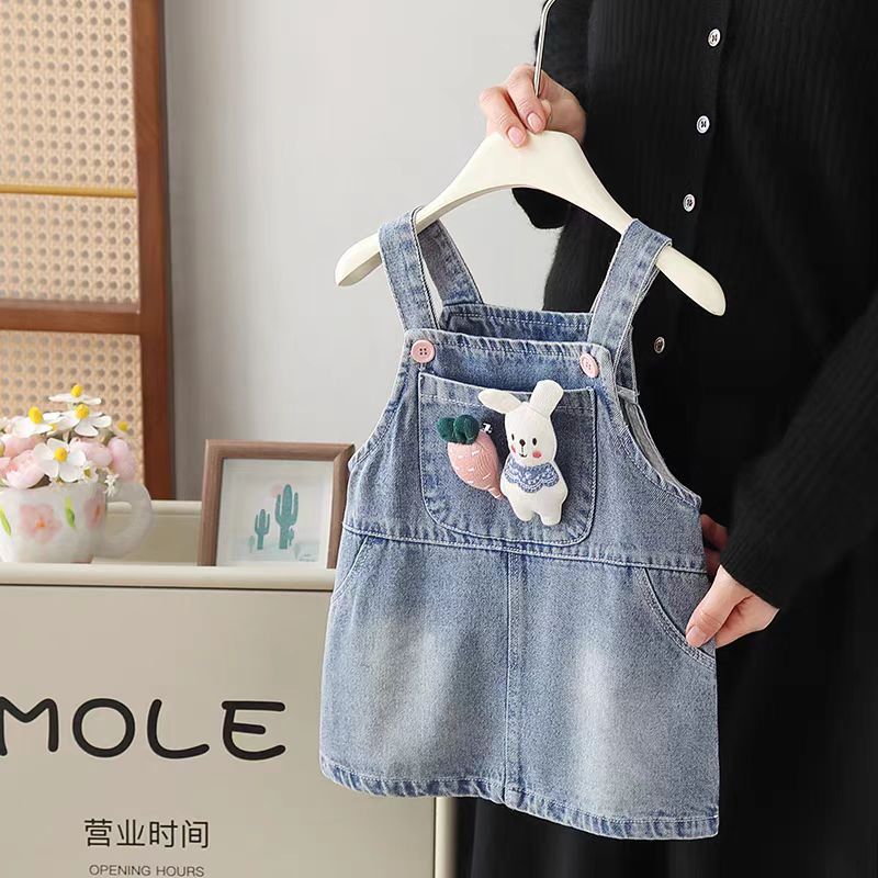 Spring and Autumn Girls' Children's Wear dress Baby's Western Style Children's Personality Fashionable Princess Korean Style Three-Dimensional Cartoon Denim Strand Skirt