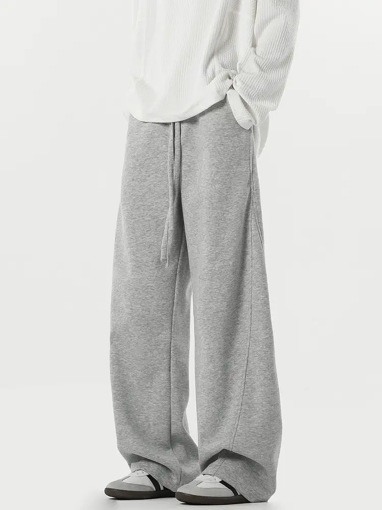 Wukong in stock, street retro solid color, vertical feeling, curved knife sports pants, men's trendy brand loose gray versatile casual thick cotton pants