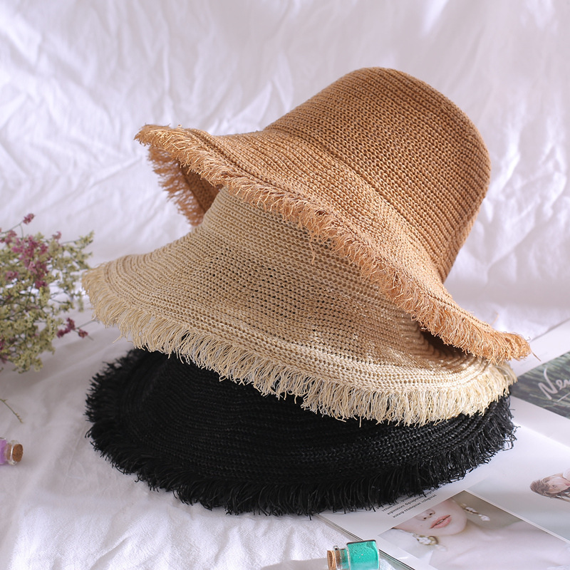 Summer Sun Protection Sunshade Fisherman's Hat for Women, Same Style as Sydney'S, Korean Version, Knitted Large Brim, Breathable Straw Hat, Bucket Hat