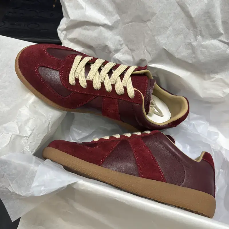 Dexun Genuine Leather Retro Sneakers Burgundy