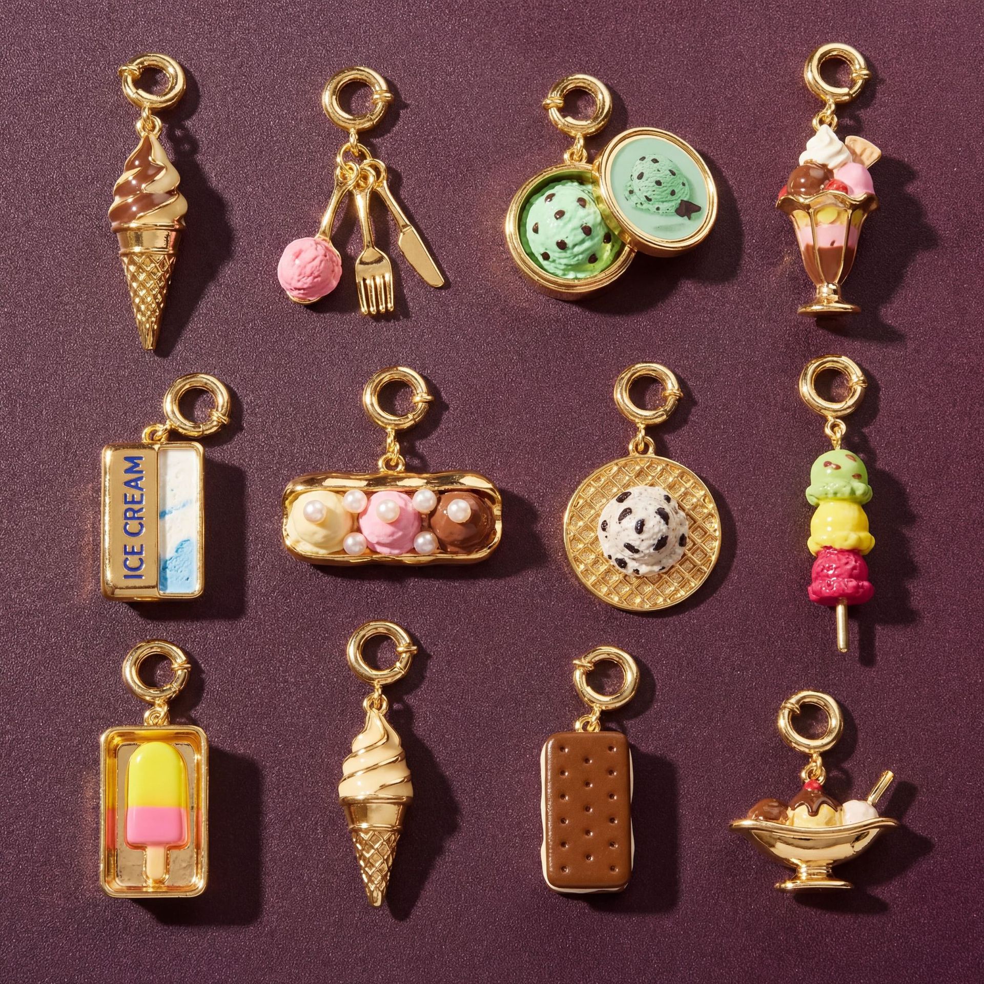 European and American Cross-Border New Stainless Steel Food Series Ice Cream Pendant DIY Vacuum Electroplating 18K Gold Color-Preserving for Women