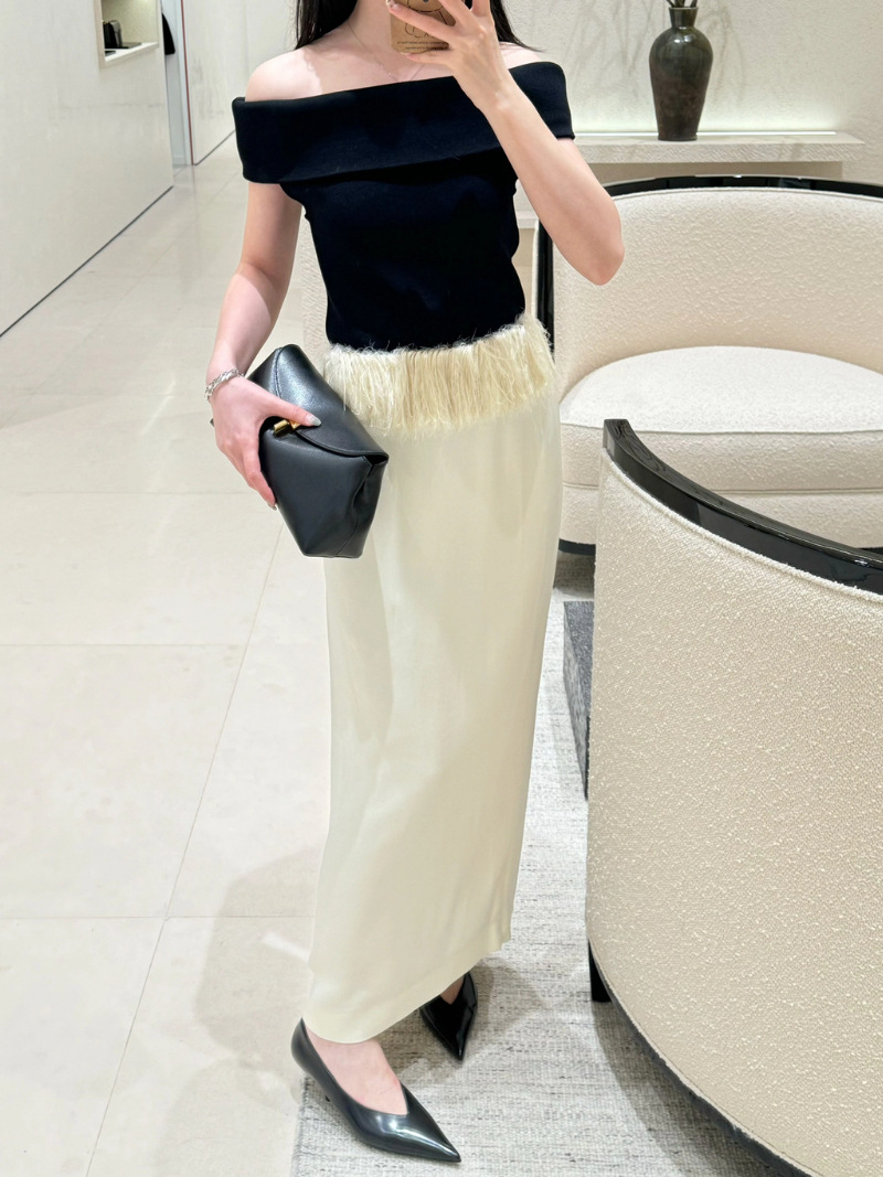 Longmei High-Waisted Straight Tassel Skirt for Women 2026 Early Spring New Tot Style Simple Satin Long Skirt